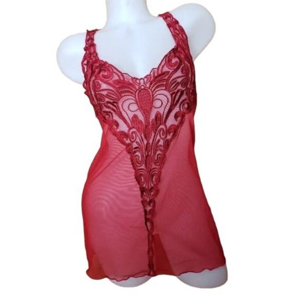 OH LA LA CHERI DARK RED SHEER CHEMISE SIZE LARGE